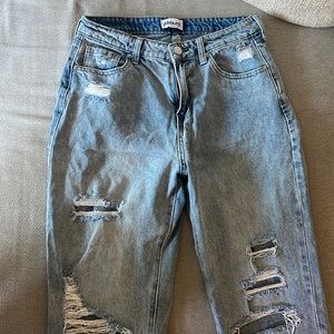 Wide leg ripped jeans